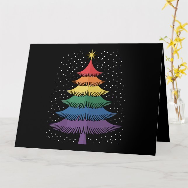 Carte Jeu d'arbre de Noël LGBT-Q Pride drapeau arc-en-ci (Fleur jaune)