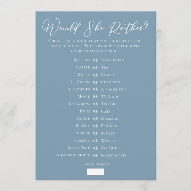 Carte Jeu de devinette de douche de mariage chic bleu té (Devant)