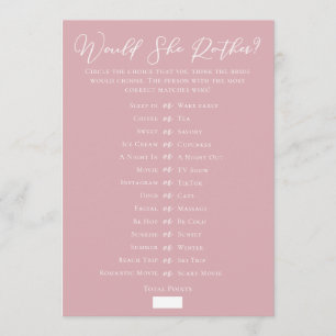 Carte Jeu de devinette de douche de mariée rose téléchar