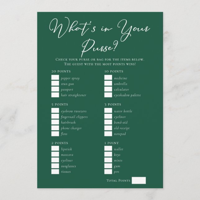Carte Jeu de douche de mariée à télécharger Sac Vert (Devant)