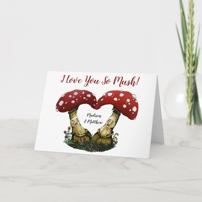 Carte Jeu de mots drôle sur les champignons rouges je t' (Devant)
