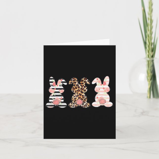 Carte Jeu de trio de lapin de Pâques Léopard jumelé Cu (Devant)