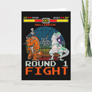Carte Jeu vidéo Halloween T-rex Skeleton maman - Round