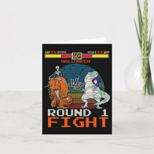 Carte Jeu vidéo Halloween T-rex Skeleton maman - Round