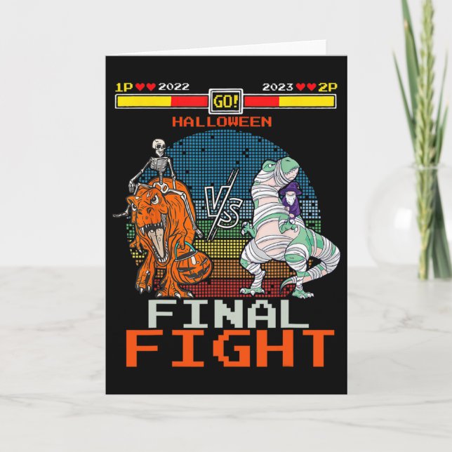 Carte Jeu vidéo Halloween T-rex squelette momie - Final  (Devant)