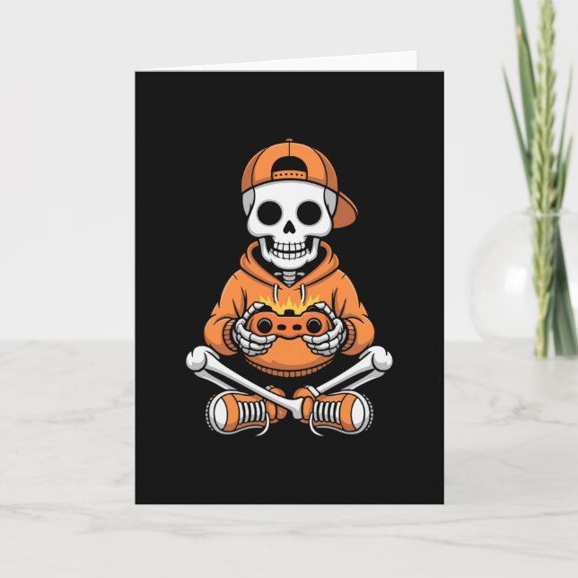 Carte Jeu vidéo squelette effrayant Halloween jeu gamer  (Devant)