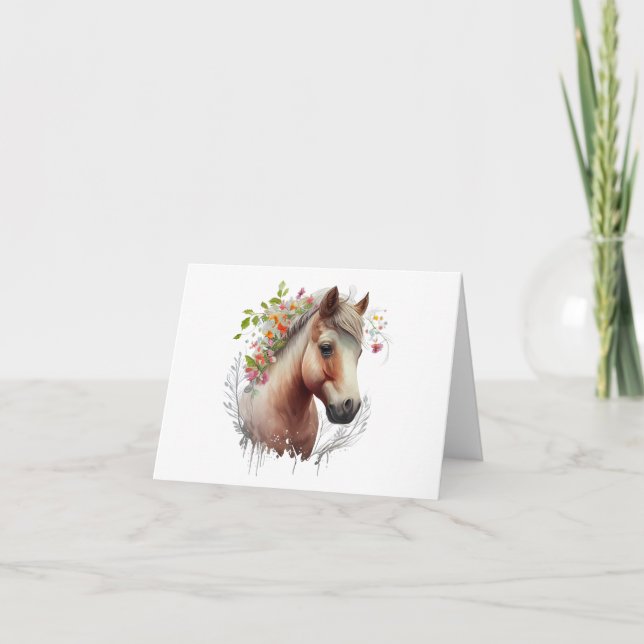 Carte Jeune Cheval avec Fleurs BLANC (Devant)