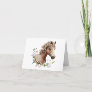 Carte Jeune Cheval Foal avec Fleurs BLANC