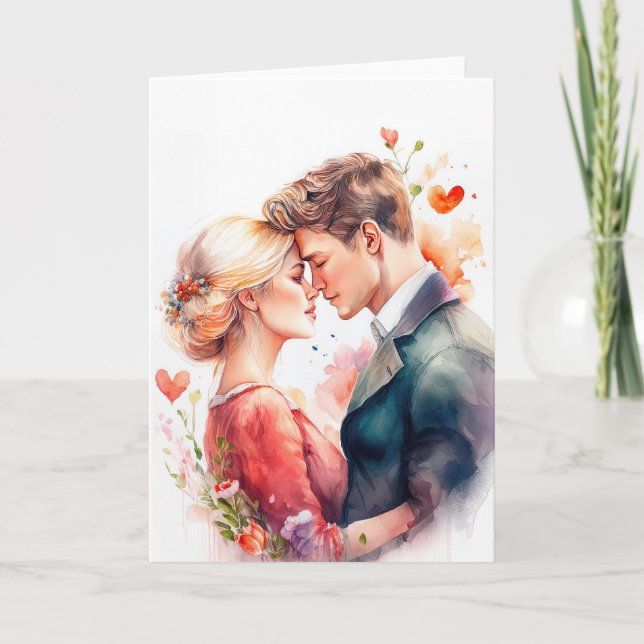 Carte Jeune couple amoureux, romance, jour des valentine (Devant)