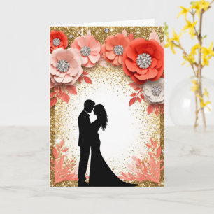 Carte Jeune couple de mariés avec des fleurs de pêcher