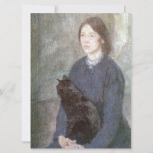 Carte Jeune femme tenant un chat noir (par Gwen John)