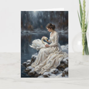 Carte Jeune fille cygne, romance d'hiver, art fantastiqu