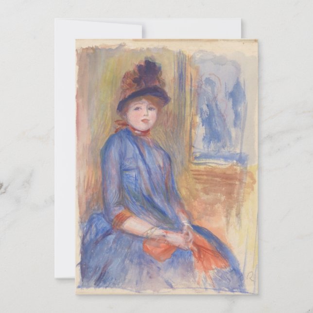 Carte Jeune fille dans une robe bleue Aquarelle par Reno (Devant)