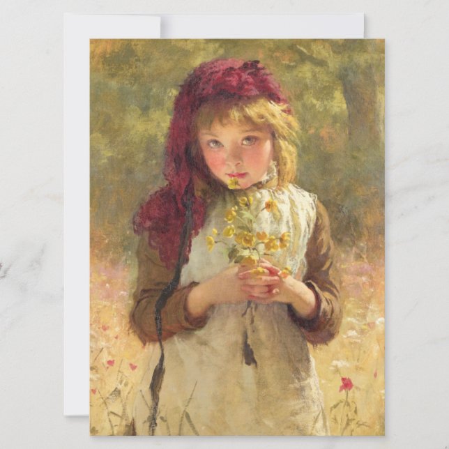Carte Jeune fille mignonne tenant des fleurs de tasse à  (Devant)