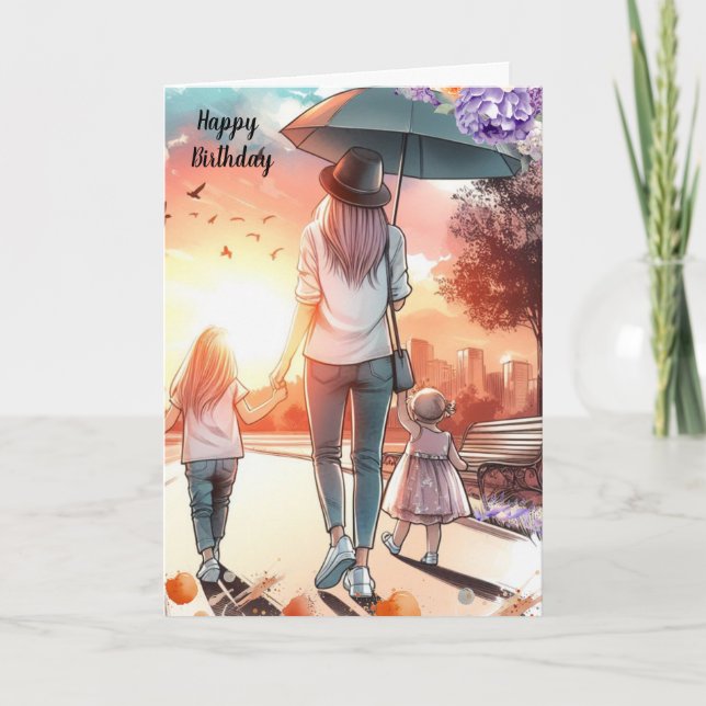 Carte Jeune maman avec anniversaire de filles  (Devant)