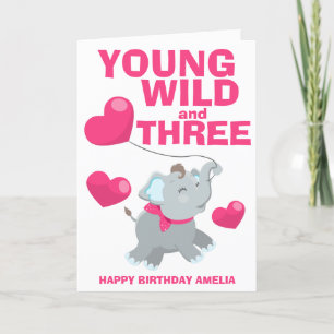 Carte Jeune Sauvage et Trois ans Rose 3e Anniversaire