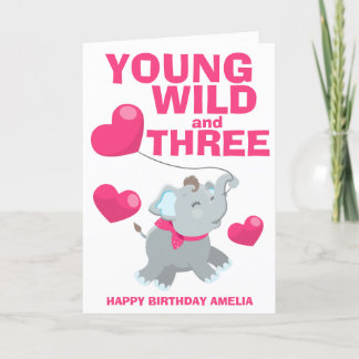 Carte Jeune Sauvage et Trois ans Rose 3e Anniversaire