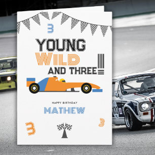 Carte Jeune Sauvage Et Trois Voiture De Course 3ème Garç