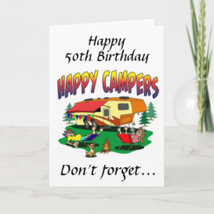 Carte JEUX ANNIVERSAIRE *50ème* À *LE CAMPER* DANS VOTRE