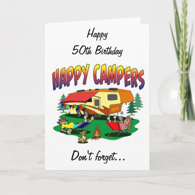 Carte JEUX ANNIVERSAIRE *50ème* À *LE CAMPER* DANS VOTRE (Devant)