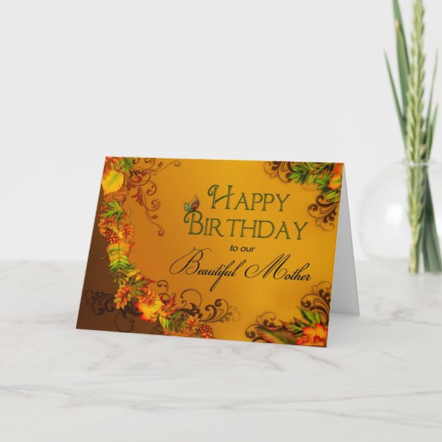 CARTE JEUX ANNIVERSAIRE À NOTRE MÈRE - AUTOMNE FEUILLES  (Devant)