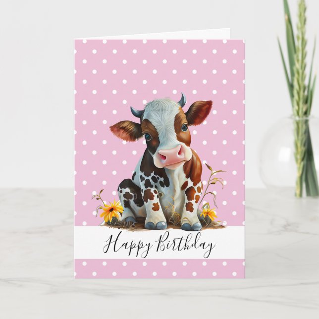 CARTE JEUX ANNIVERSAIRE CUTE FILLE VACHE BROWN (Devant)