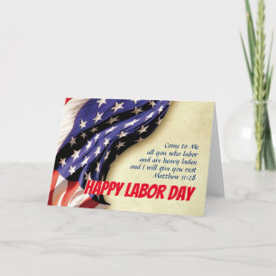Carte JEUX JOUR DU TRAVAIL USA Drapeau Écriture Customis