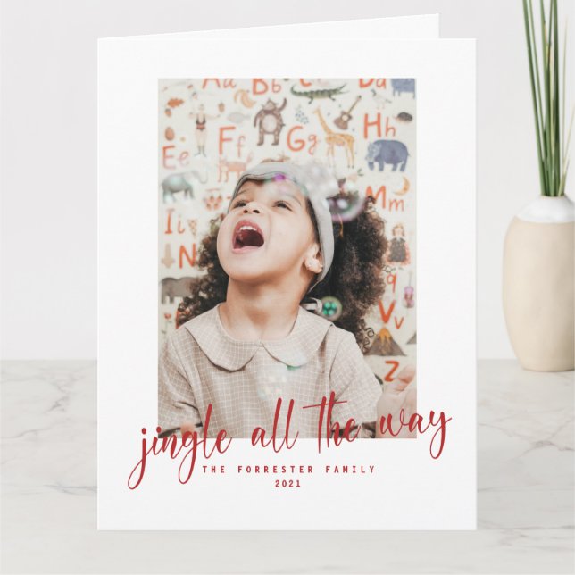 Carte Jingle All Way Red Script 2 Photo Holiday Card (Devant)