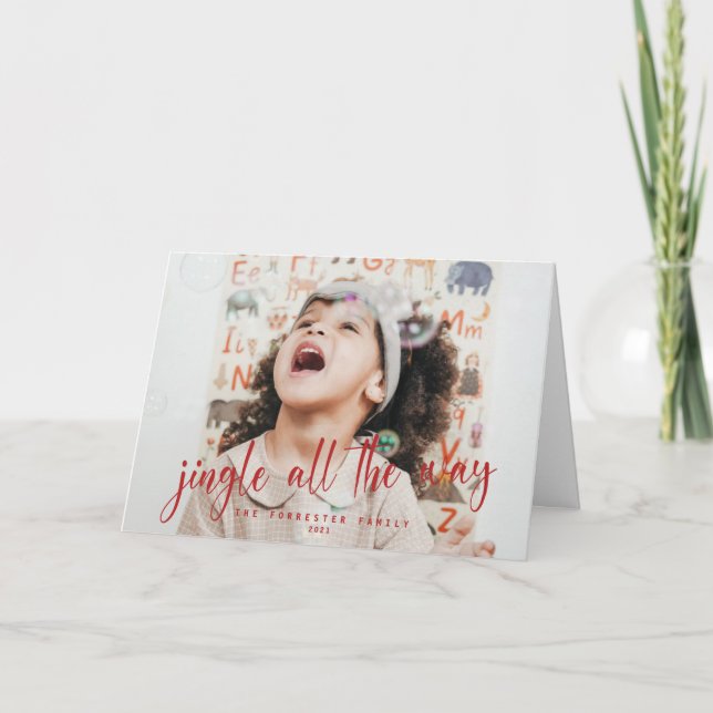 Carte Jingle All Way Red Script 2 Photo Holiday Card (Devant)