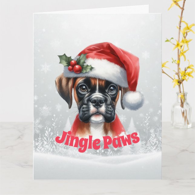 Carte Jingle Paws et Boxer Dog Joy Vacances (Fleur jaune)