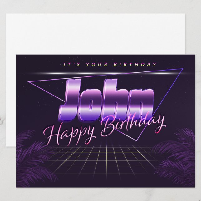 Carte John Name Prénom lila retro Map Anniversaire (Devant / Derrière)