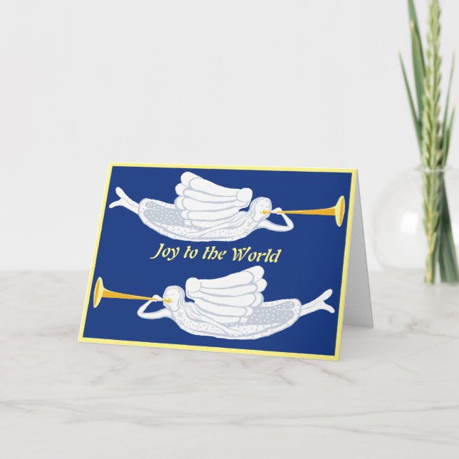 Carte Joie au monde Anges de Noël avec des trompettes (Devant)
