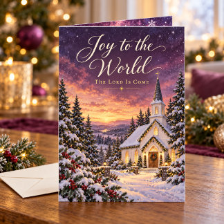 Carte Joie au Monde Noël enneigé Église rurale
