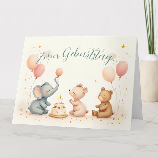 Carte Joie d'anniversaire animale avec ballons (Devant)