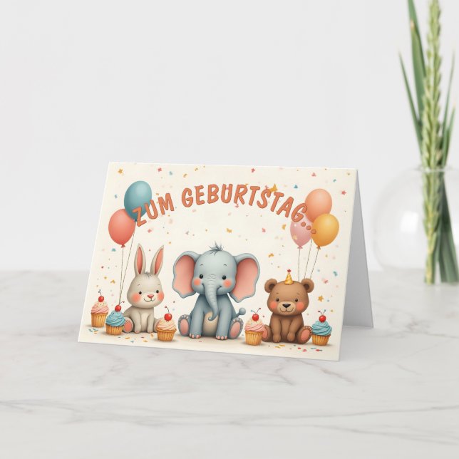 Carte Joie d'anniversaire avec des amis animaux (Devant)
