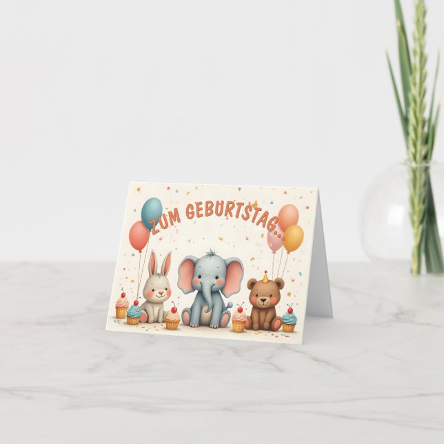 Carte Joie d'anniversaire avec des amis animaux (Devant)