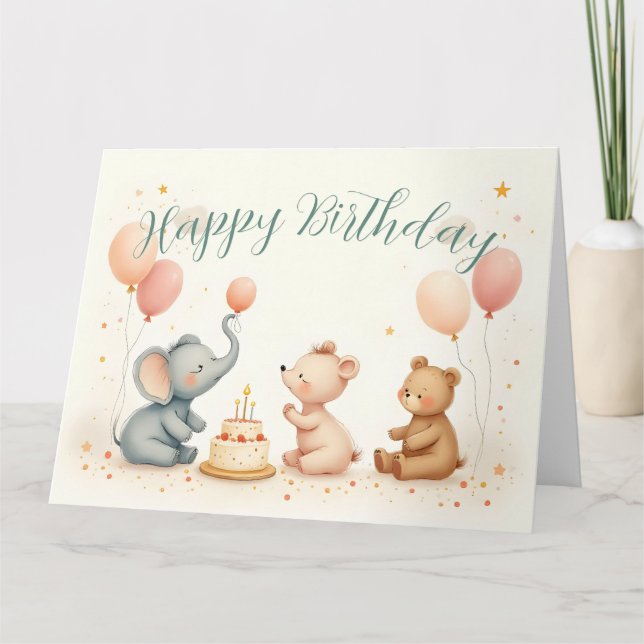 Carte Joie d'anniversaire d'animal avec des ballons (Devant)
