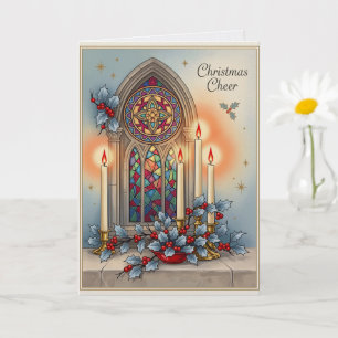 Carte Joie de Noël Chrétien Élégant Vitrail d'Église 