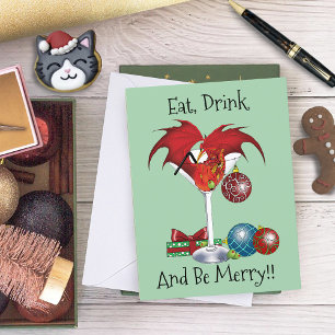 Carte Joie de Noël Fête Rouge Cocktail Dragon de Fête