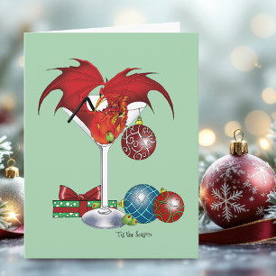 Carte Joie de Noël Fête Rouge Cocktail Dragon de Fête