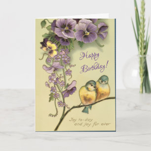 Carte Joie en Dieu Fleurs et Oiseaux Anniversaire