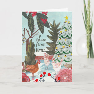 Carte Joli 12 jours de Noël trois poules françaises