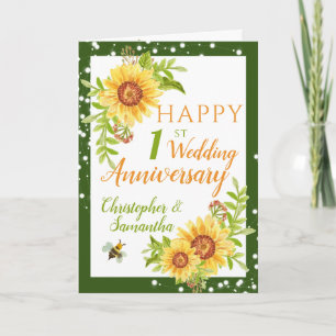 Carte Joli 1er anniversaire Mariage floral tournesol