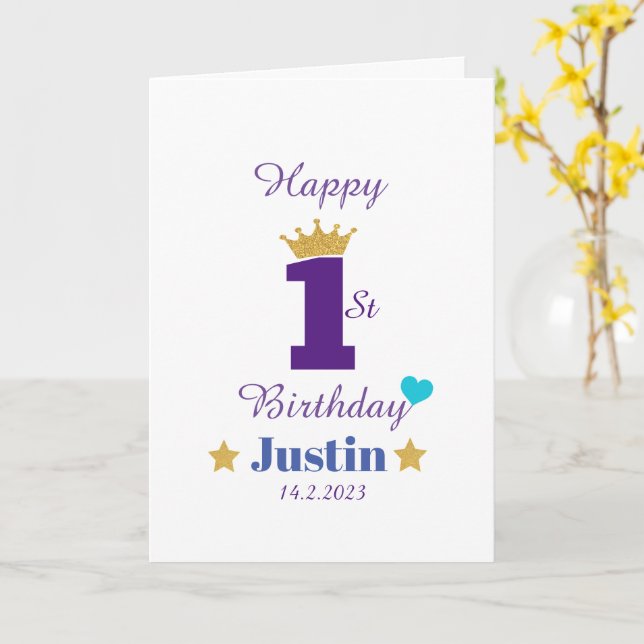 Carte Joli 1er anniversaire pour les enfants mignons Acc (Fleur jaune)
