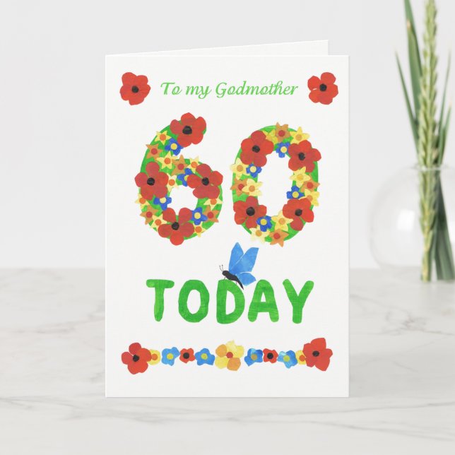 Carte Joli 60ème anniversaire Floral, pour Godmère (Devant)