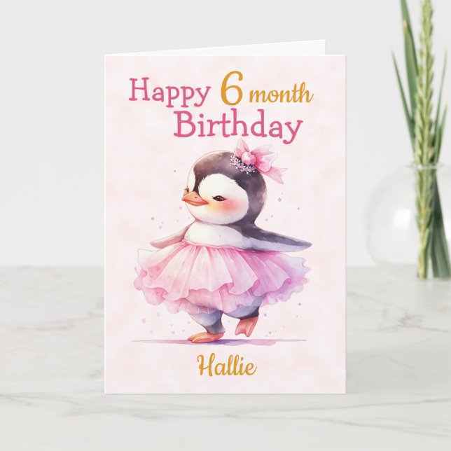 Carte Joli 6 mois Anniversaire Penguin Ballerina (Devant)
