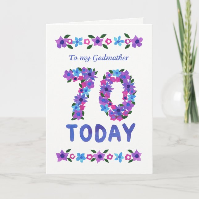 Carte Joli 70ème anniversaire Floral, pour Godmère (Devant)