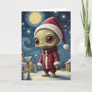 Carte Joli Alien UFO Starry Night Christmas Texte person