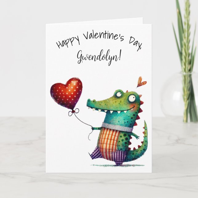 Carte Joli Alligator Capricieux Joyeuse Saint-Valentin (Devant)