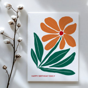 Carte Joli anniversaire à la Fleur Orange Moderne
